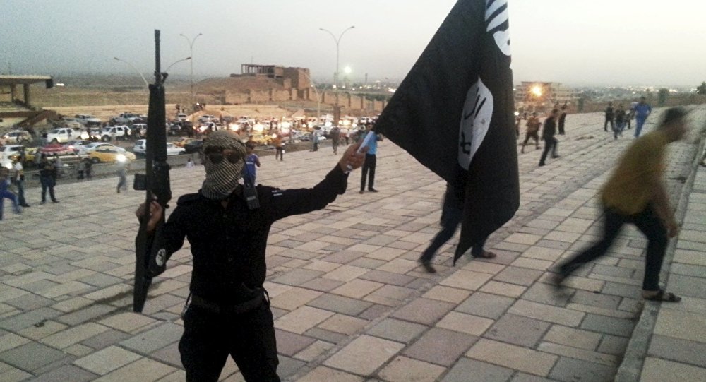 Daesh fighter holding flag