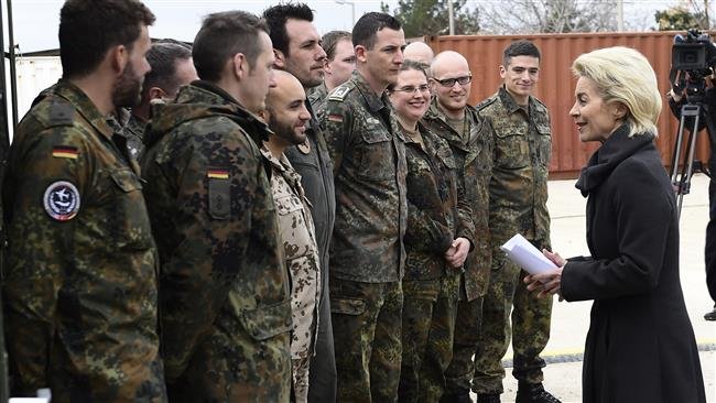 German Defense Minister Ursula von der Leyen meets with soldiers during a visit of the German armed forces at Incirlik Air Base