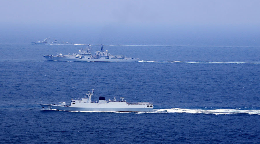Chinese naval vessels participate in a drill on the East China Sea