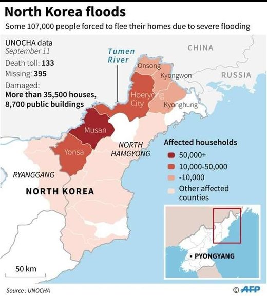 North Korea flooding map