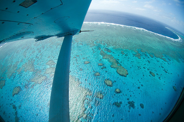 An aerial view of the Great Barrier Reef