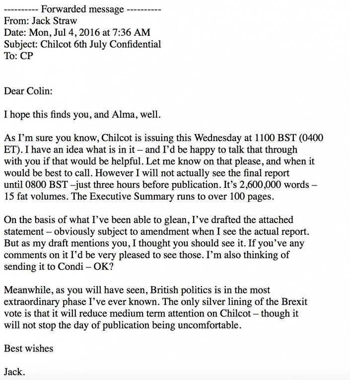 Email exchange between Colin Powell and Jack Straw