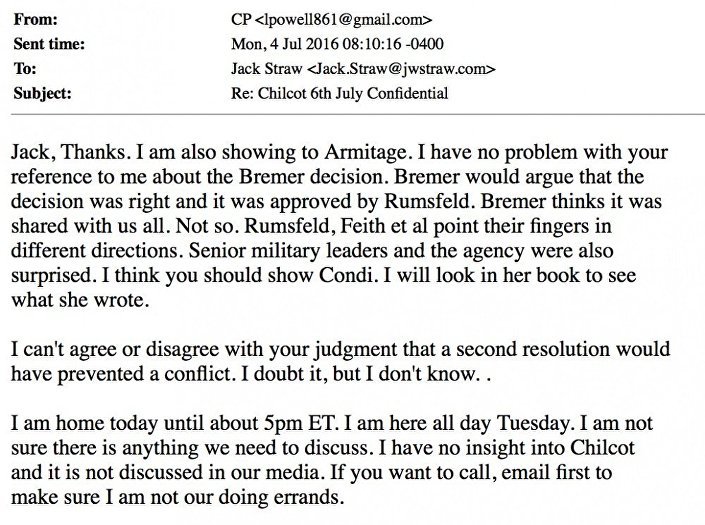 Email exchange between Colin Powell and Jack Straw
