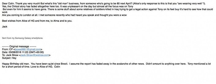 Email exchange between Colin Powell and Jack Straw