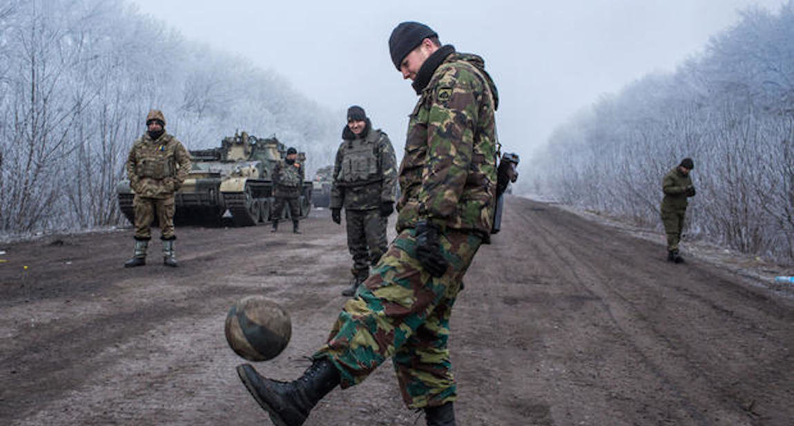 Click to enlarge Ukraine Soldiers playing during ceasefire