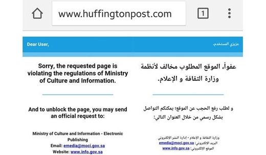 Saudi Arabia blocked internet users from accessing the Huffington Post