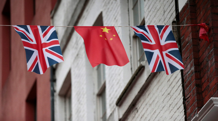 Chinese and British flags 