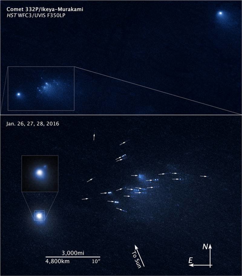 Click to enlarge comet disintegration Hubble telescope