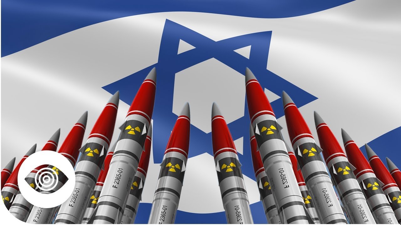 Istael flag and nuclear weapons graphic