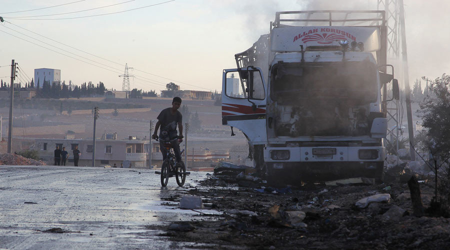 Damaged aid truck
