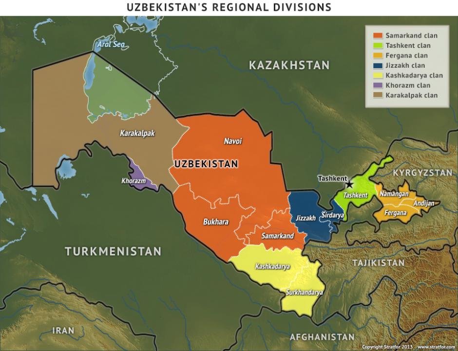 Uzbekistan's regional divisions map