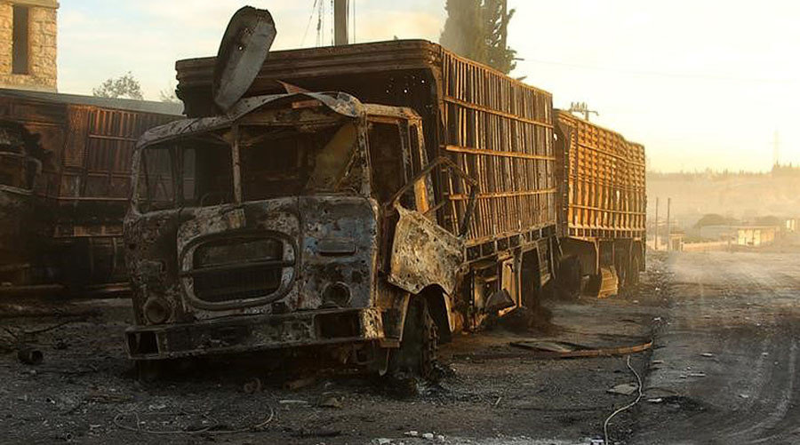damaged humanitarian aid truck Aleppo