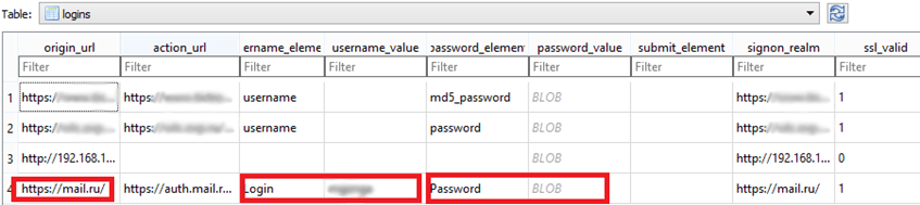Login and password from a specific site in the browser database