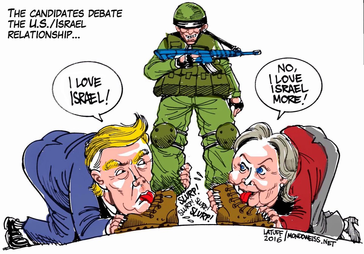 Trump and Clinton in Israel political cartoon