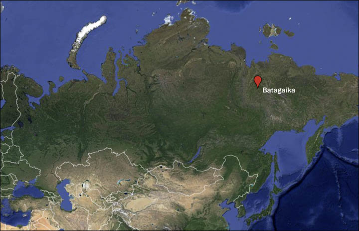 Location map of Batagaika crater, Siberia. 