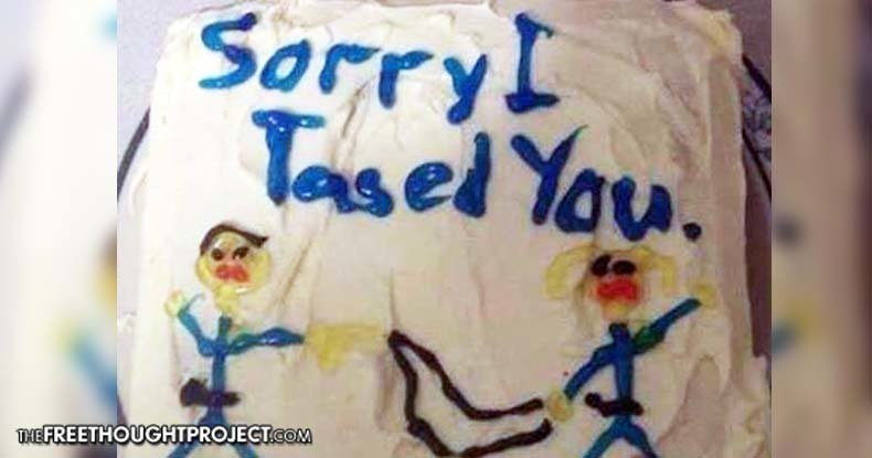 'Sorry I Tased You' homemade cake