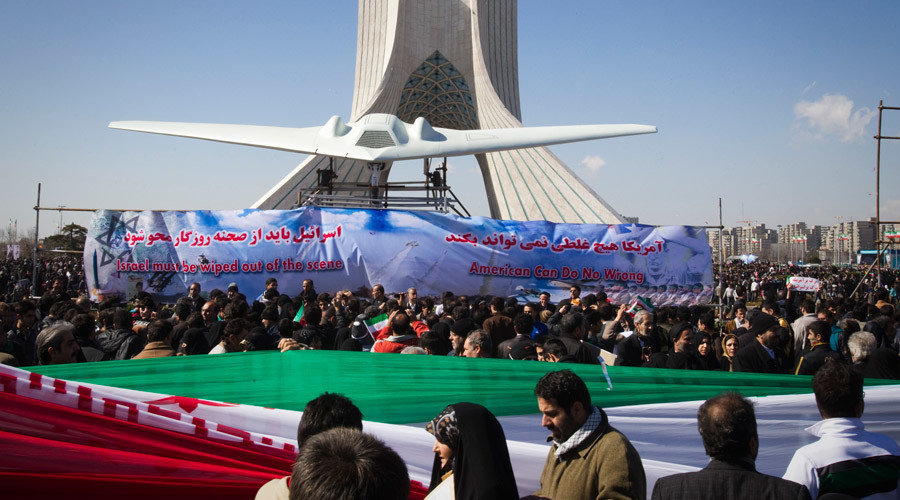 A scale model of the US RQ-170 unmanned spy plane is displayed during a ceremony to mark the 33rd anniversary of the Islamic Revolution, in Tehran's Azadi square February 11, 2012