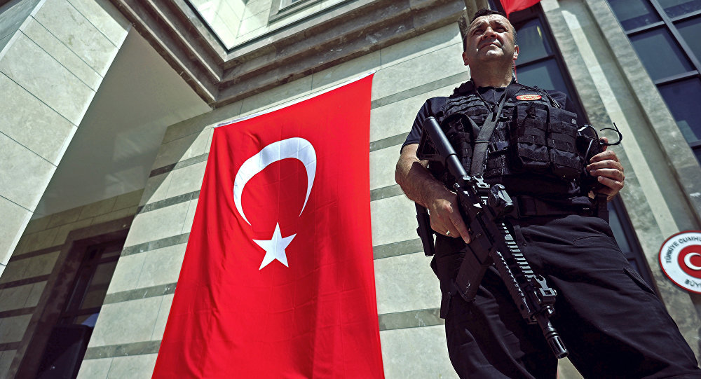 Turkish security guard in front of embassy