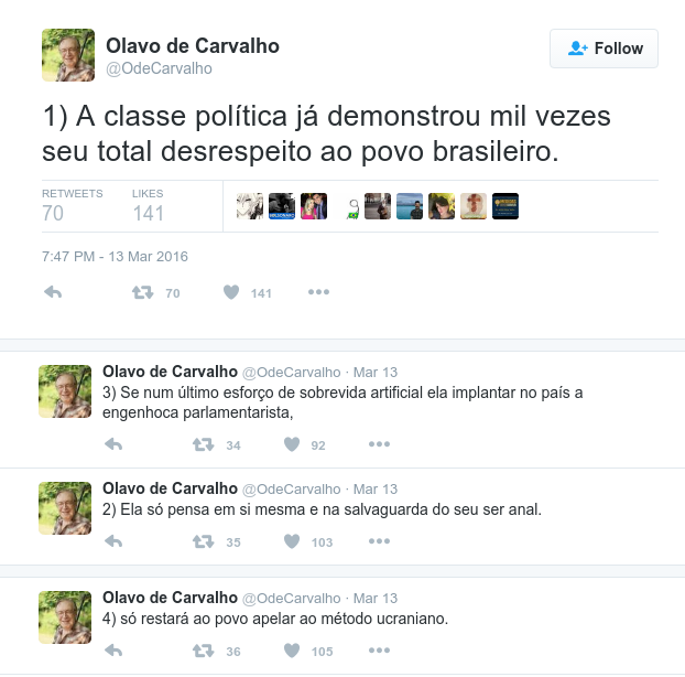 Brazilian neocon Olavo de Carvalho tweets