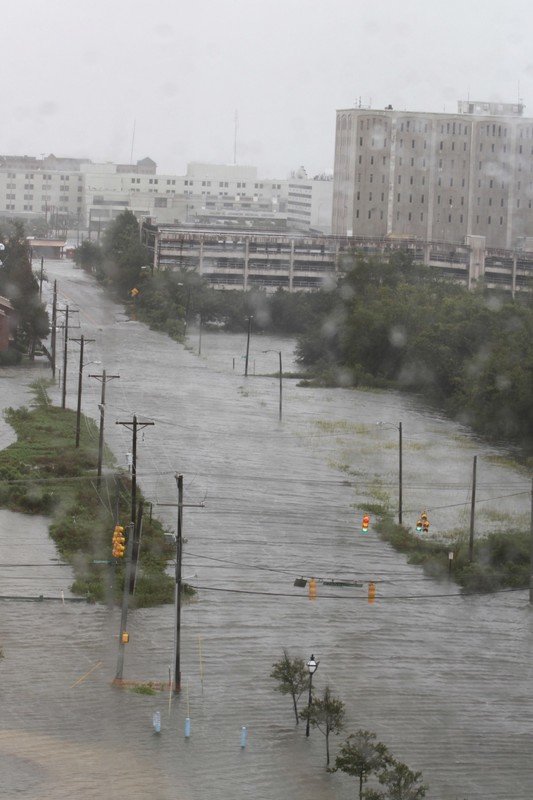 The wind and rain continues to pummel Charleston late morning Oct. 8