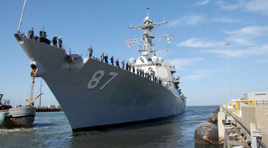 Click to enlarge The Arleigh Burke-class guided-missile destroyer USS Mason departs Naval Station Norfolk Eric S. Garst/AFP