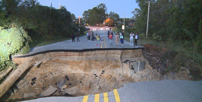 Massive sinkhole off of Bingham Drive in Fayetteville due to Hurricane Matthew.