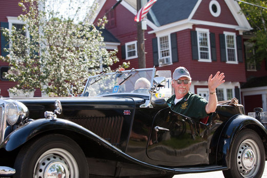 man in classic car