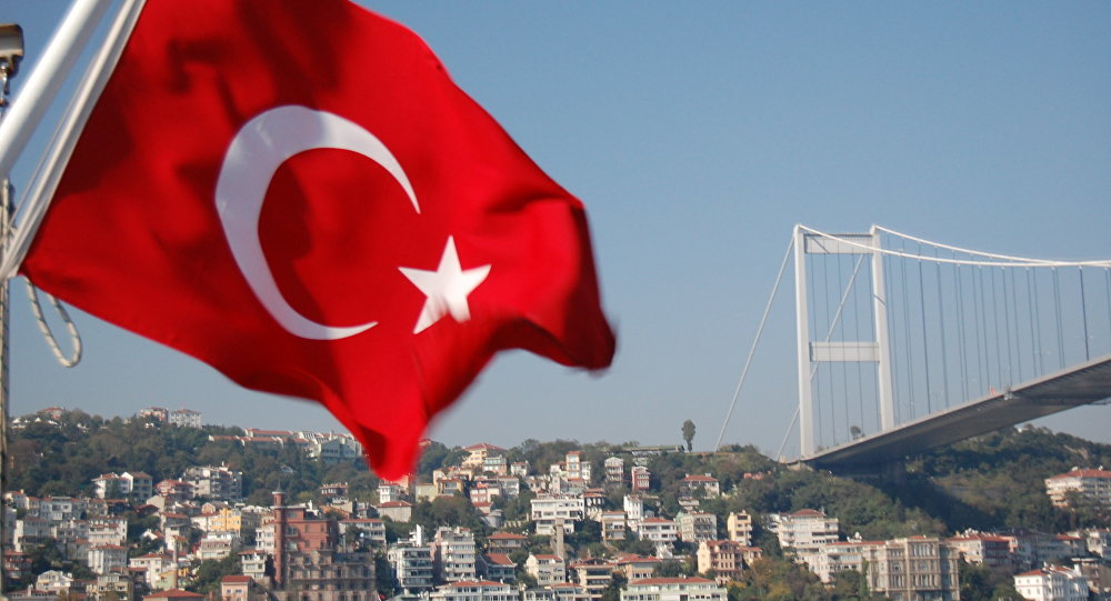 Click to enlarge Turkey Bosphorus Bridge and Turkish flag