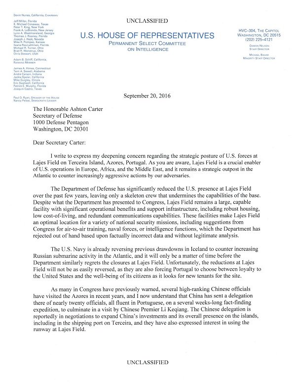 Nunes' letter to Ashton Carter