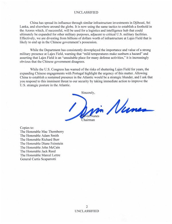Nunes' letter to Ashton Carter