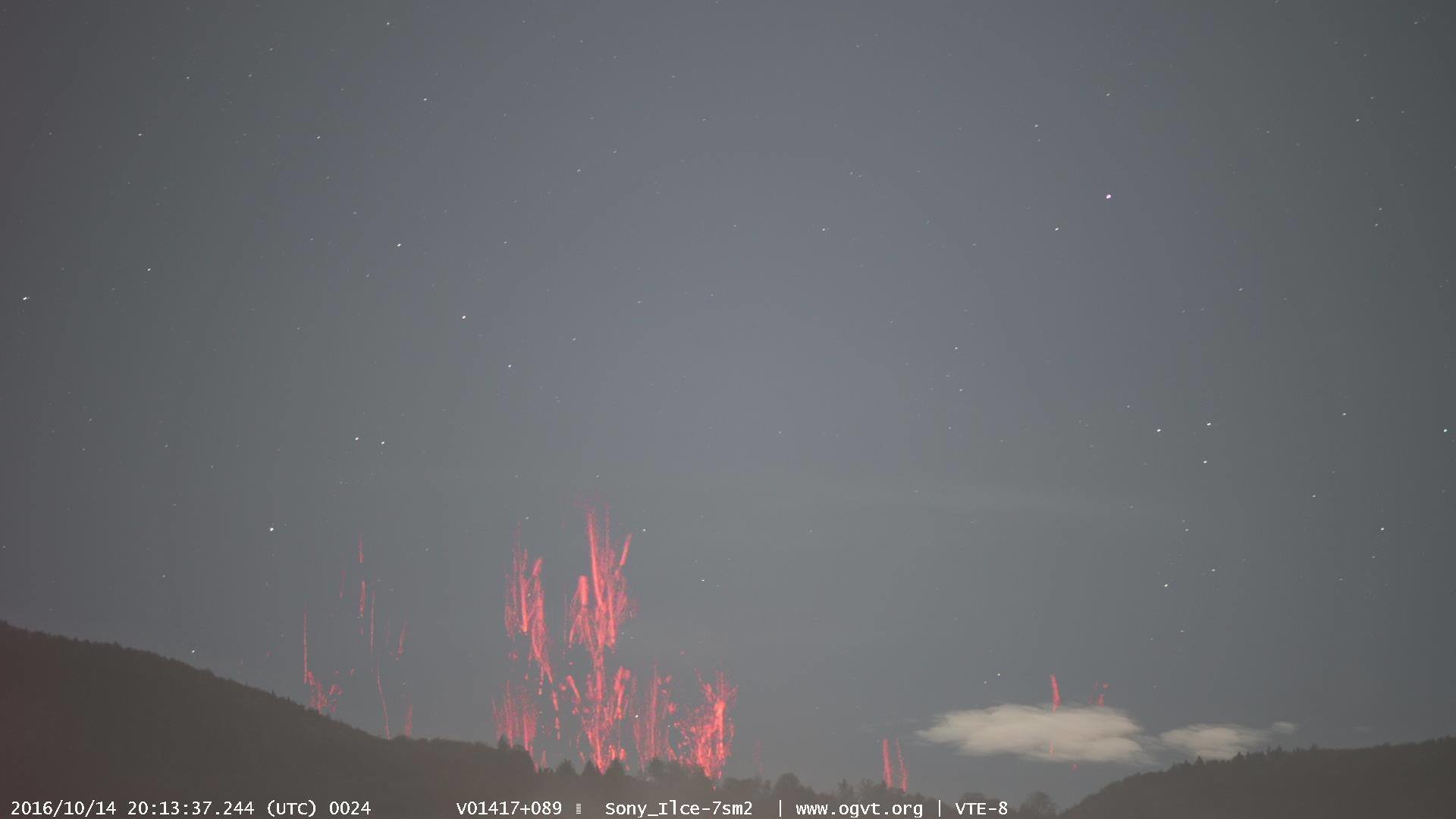 Rare red sprites caputred on film over northern Italy from Switzerland