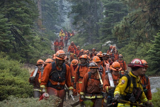 Click to enlarge Hand crews finish up work on the Emerald Fire along Highway 89, Friday, Oct. 14, 2016 near Lake Tahoe, Nev.