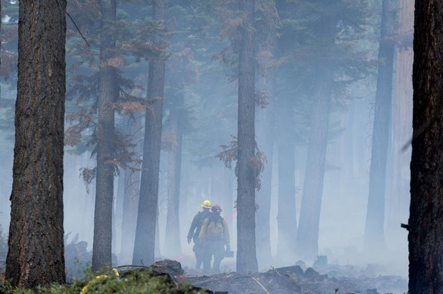 Click to enlarge Fire crews work on the Emerald Fire along Highway 89, Friday, Oct. 14, 2016 near Lake Tahoe, Nev.