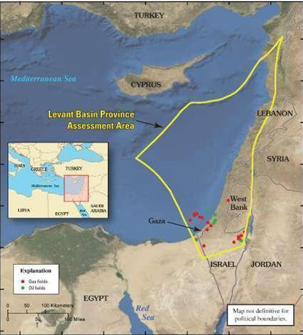 Levant basin gas and oil fields