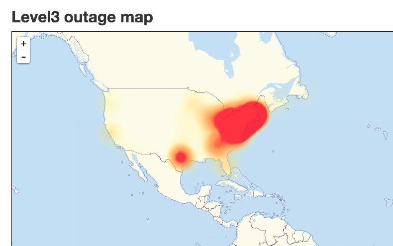 Click to enlarge US internet outage map