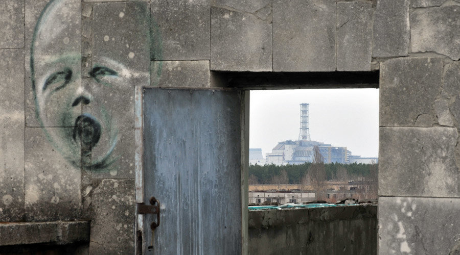 Click to enlarge graffiti pictured on a wall in the ghost city of Pripyat
