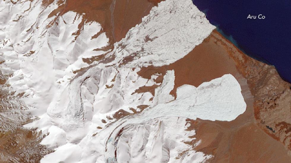Click to enlarge twin ice avalanches in Tibet