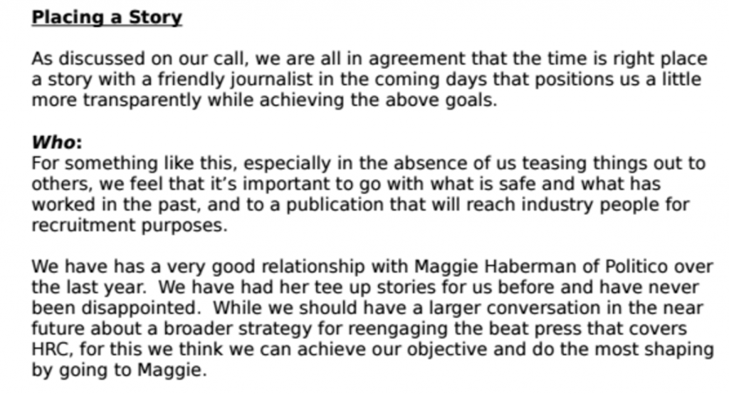 Click to enlarge Placing a Story memo for hillary campaign