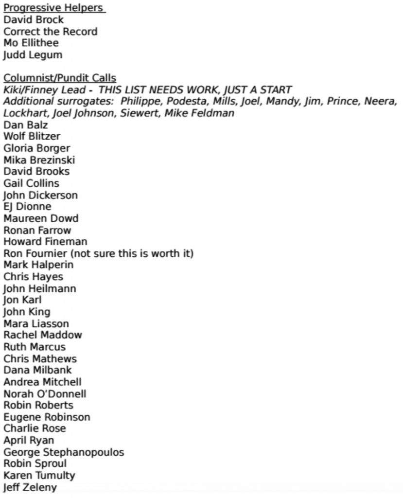 Click to enlarge Pro-clinton media pundits list