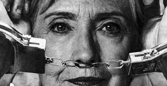 Hillary with handcuffs