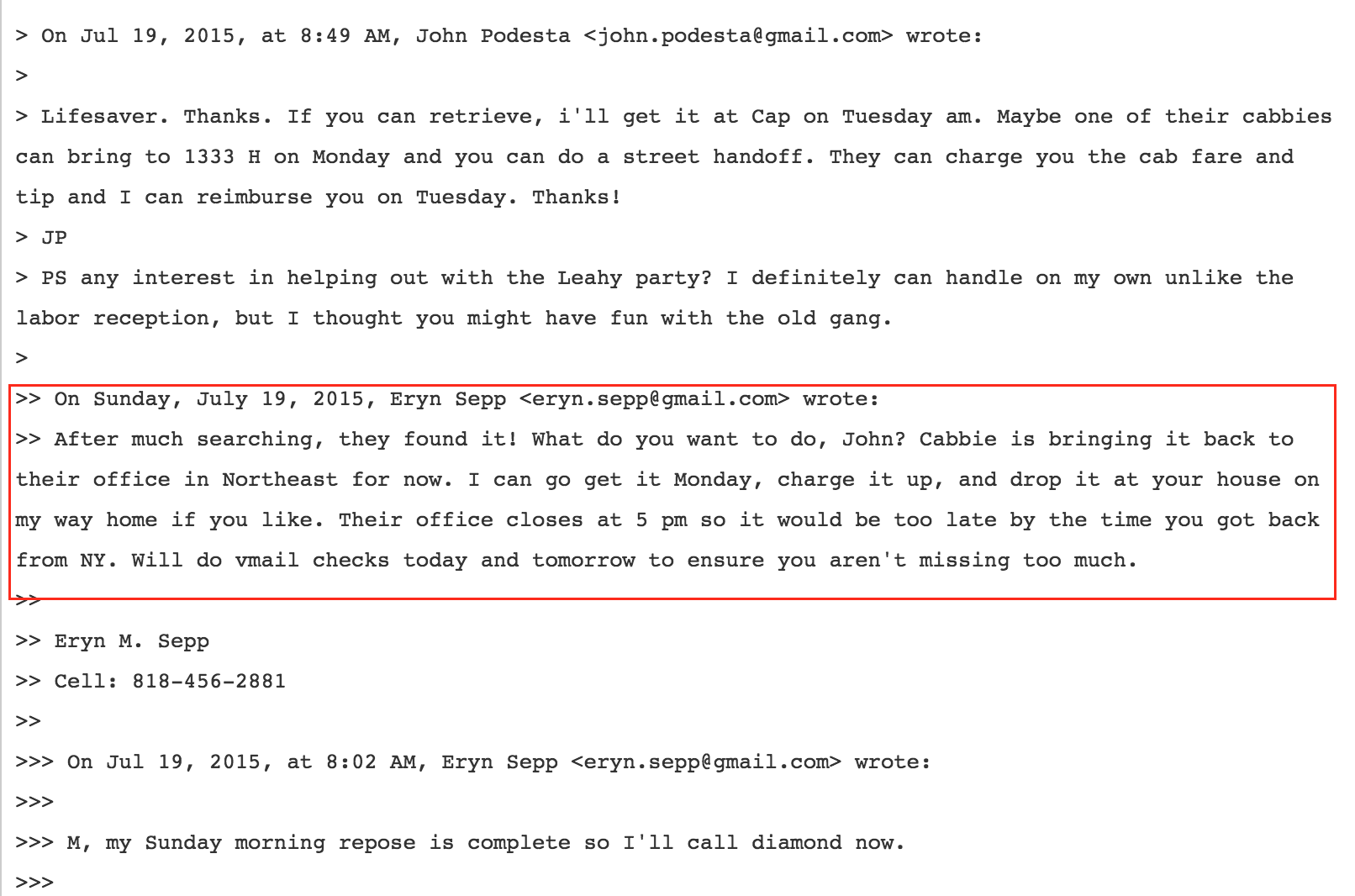 Click to enlarge Podesta lost phone email
