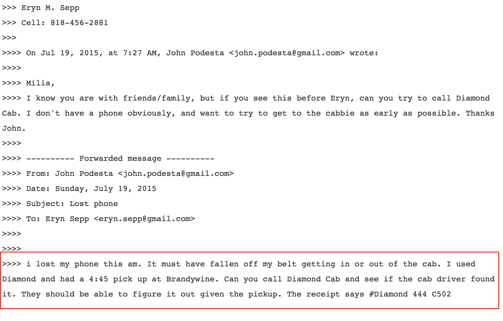 Click to enlarge Podesta lost phone email