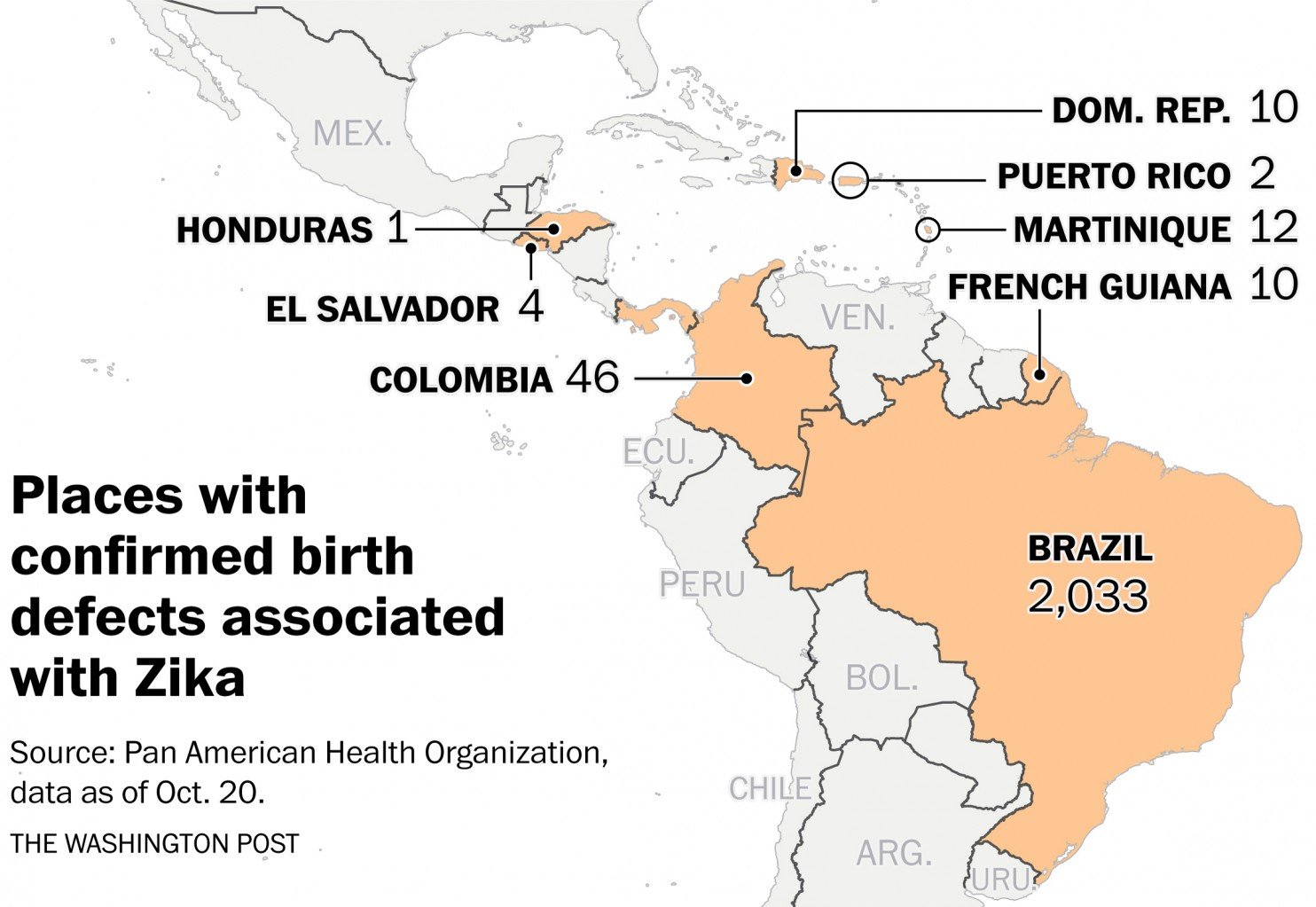Confirmed Zika birth defects map