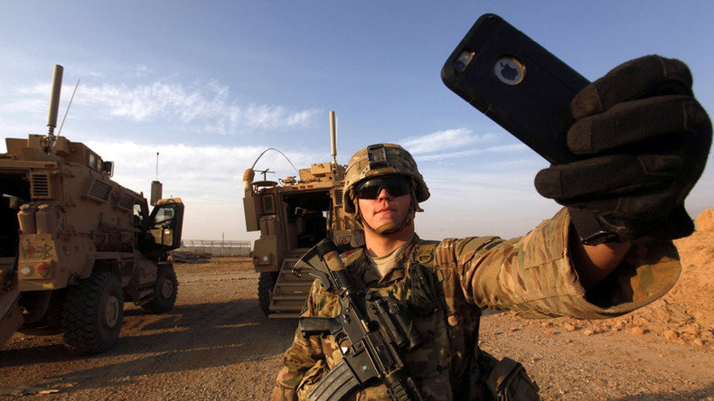 American soldier takes a selfie in Mosul