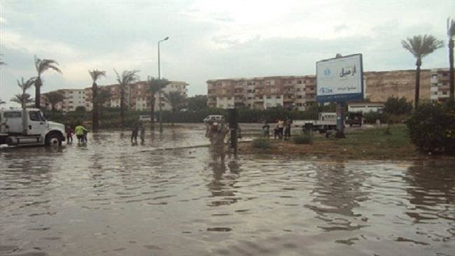 A flooded street in the city of Hurghada, in Red Sea province, Egypt, on October 27, 2016 