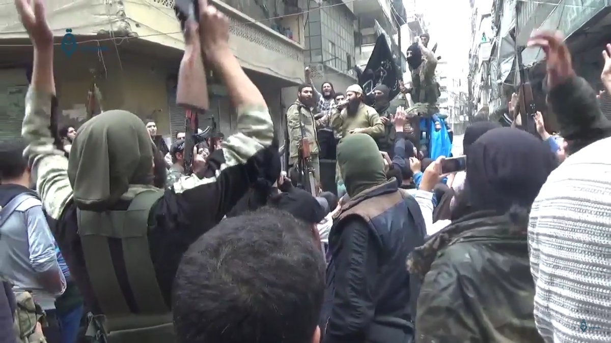 Aleppo moderate rebels wave al nusra al qaeda flags