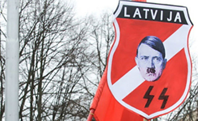 Latvia Nazi sign with Hitler portrait