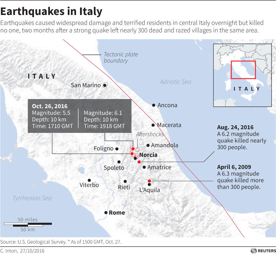 norcia italy earthquake map