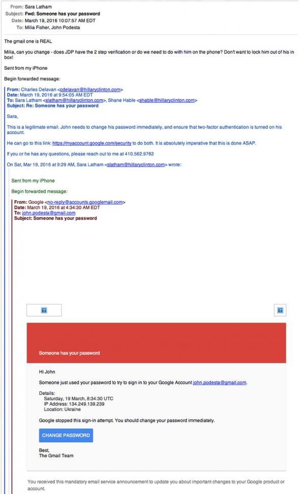 Click to enlarge John Podesta email gmail phishing scam from Ukraine