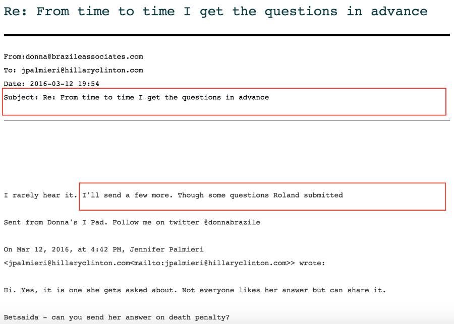 Brazile advance questions Hillary